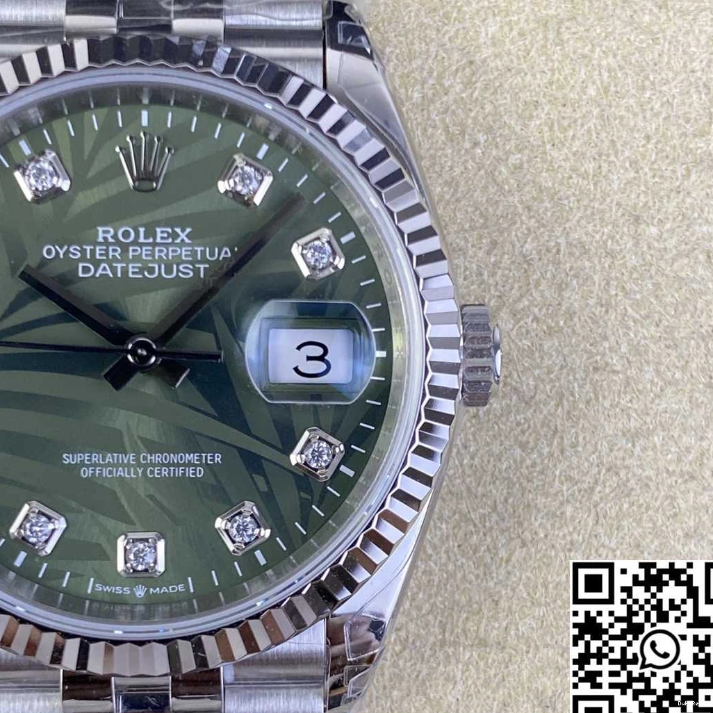 Datejust Dial Green Clean M126234 36MM Motif Diamond Steel Hourmarker Stainless Factory Rolex 0706